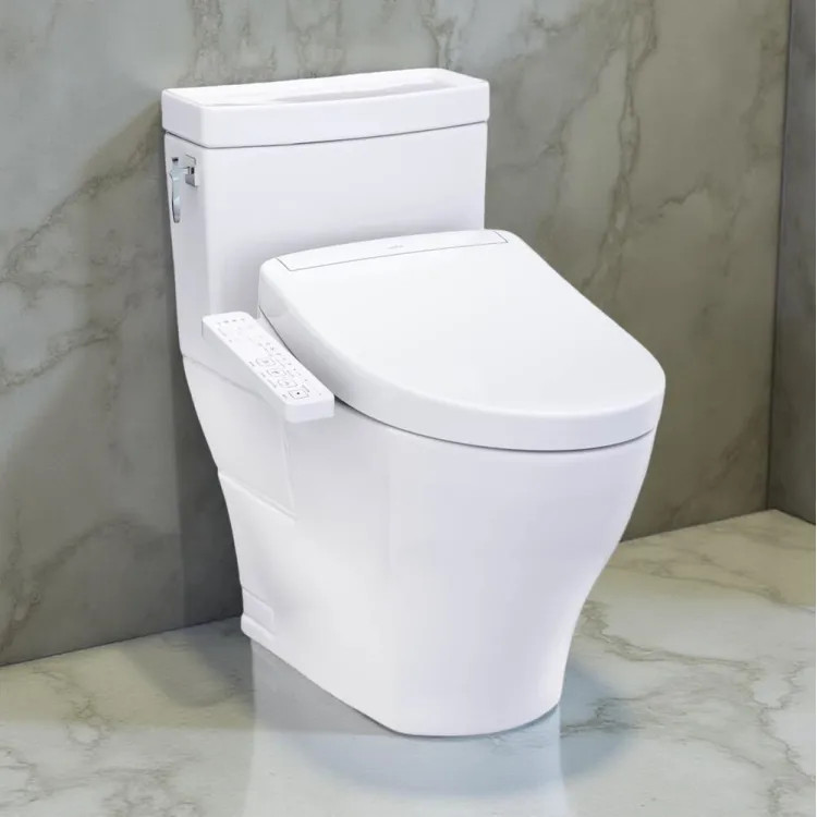 TOTO Aimes WASHLET+ One-Piece Elongated Toilet w/ S2 Bidet Seat, 1.28 GPF, Cotton White - MW6263346CEFG#01