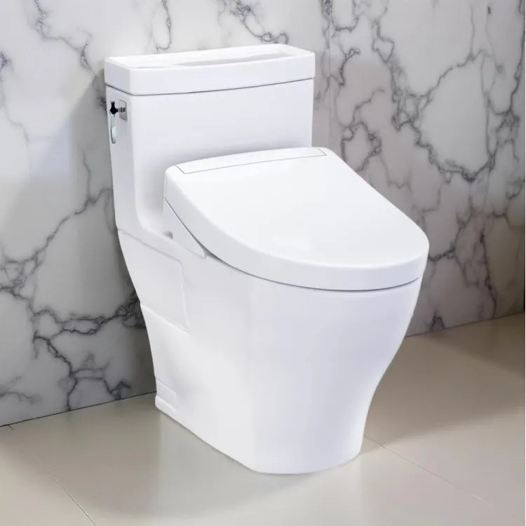 TOTO Aimes WASHLET+ One-Piece Elongated Toilet w/ S5 Bidet Seat, 1.28 GPF, Cotton White - MW6263446CEFG#01