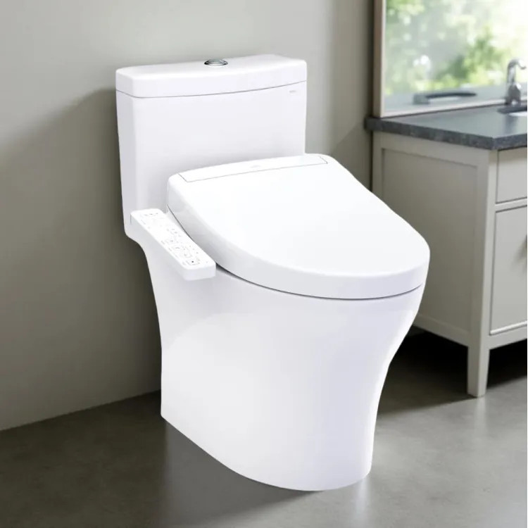 TOTO Aquia IV One-Piece Elongated Toilet w/ WASHLET+ S2 Bidet Seat, 1.28 GPF/0.9 GPF, Cotton White - MW6463346CEMFGN#01
