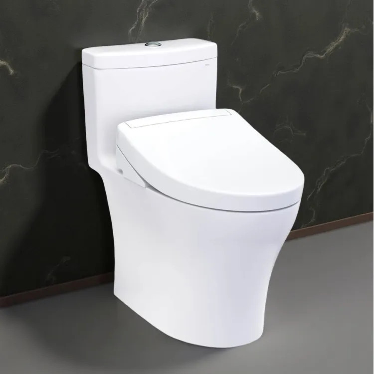 TOTO Aquia IV One-Piece Elongated Toilet w/ WASHLET+ S5 Bidet Seat, 1.28 GPF/0.9 GPF, Cotton White - MW6463446CEMFGN#01