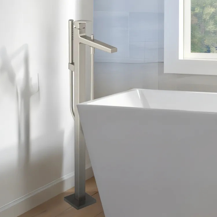 TOTO GB Freestanding Bathroom Tub Filler, Comfort Glide, Comfort Wave, Lever Handle, 1.75 GPM, Brushed Nickel - TBG10306U#BN