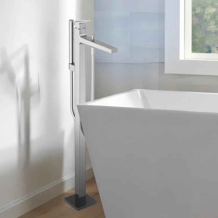 TOTO GB Freestanding Bathroom Tub Filler, Comfort Glide, Comfort Wave, Lever Handle, 1.75 GPM, Polished Chrome - TBG10306U#CP 