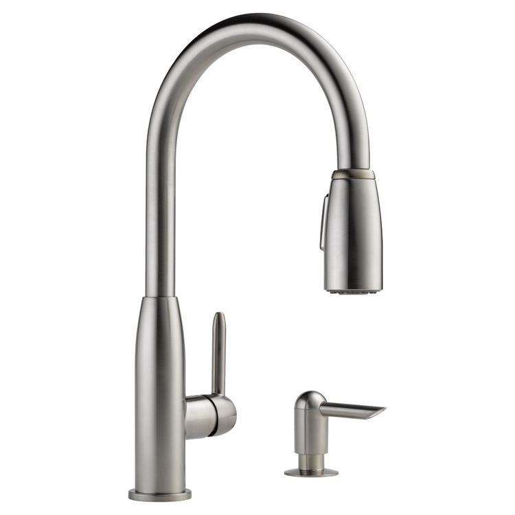 Peerless Stainless Single Handle Pull-Down Kitchen Faucet with Soap Dispenser, Touch-Clean, ADA, 1.5 GPM - P188103LF-SSSD