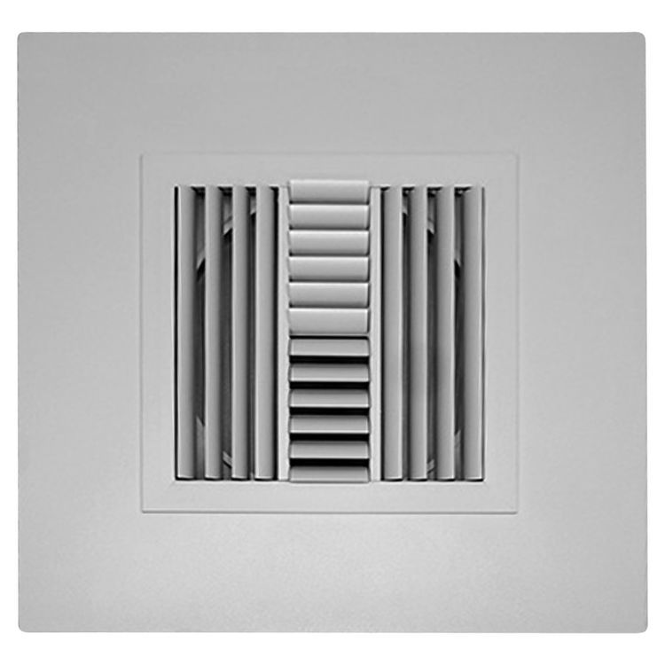 16" x 16" Adjustable Curved Blade Diffuser w/ 12" Collar, 4-Way Square, White - Shoemaker 700CB40-16X16-12