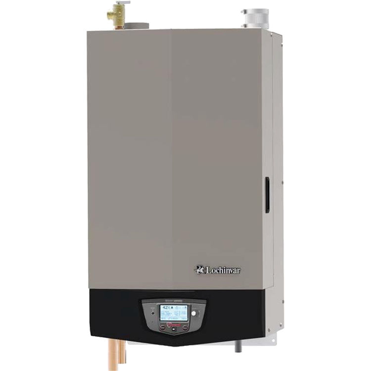 Lochinvar Knight Stainless Steel Liquid Propane Boiler, 55000 BTU, High Efficiency, Wall-Mount, Night Setback, Direct-Spark Ignition  - WHL055