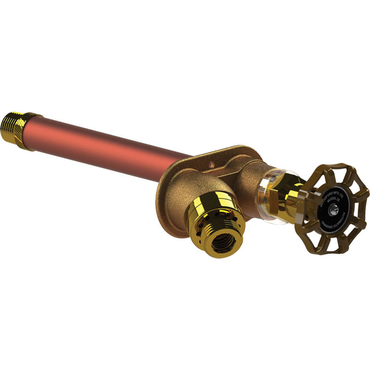 Woodford 25 Series 2in Rough-In Freezeless Anti-Siphon Wall Faucet, Automatic Draining, Metal Wheel Handle, 1/2in FPT x 3/4in MPT Inlet - 25P-2