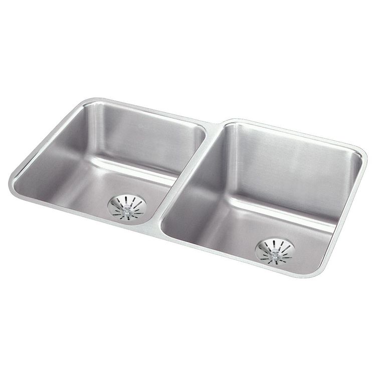 Elkay ELUH3120LPD Lustertone Classic 31-1/4" x 20-1/2" x 9-7/8" Left Offset Double Bowl Undermount Sink w/ Perfect Drain, Stainless