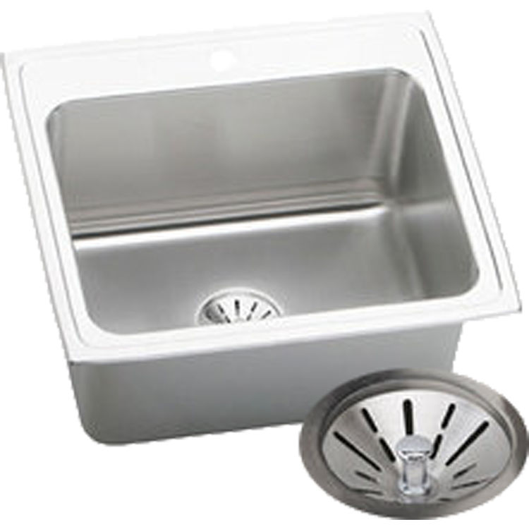 Elkay DLR252210PD2 Lustertone Classic 25" x 22" x 10-3/8" Single Bowl Drop-In Sink w/ Perfect Drain, 2 Holes, 18-Gauge Stainless