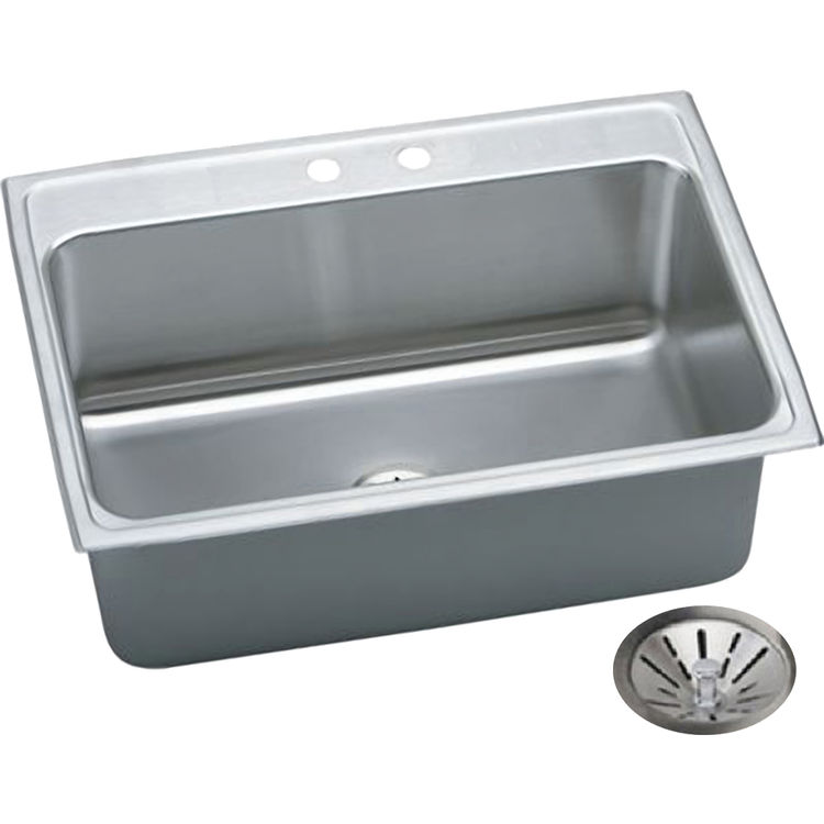 Elkay DLR312210PDMR2 Lustertone Classic 31" x 22" x 10-1/8" Single Bowl Drop-In Sink w/ Perfect Drain, 2 Offset Holes, 18-Gauge Stainless