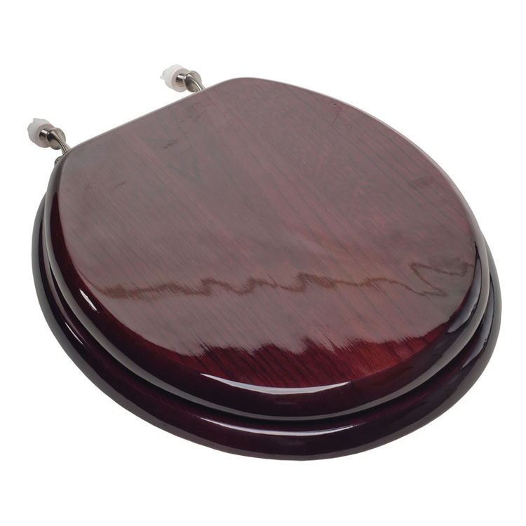Jones Stephens C2B1R16BN Mahogany - Brushed Nickel Hinge Round Wood Toilet Seat