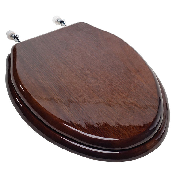 Jones Stephens C2B1E18CH Designer Wood Seat w/ Piano Finish in Dark Brown, Chrome Hinge, Elongated Closed Front w/ Cover