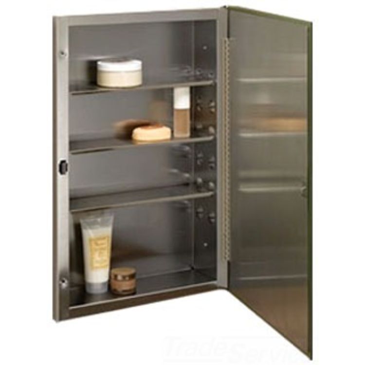 Jensen S-Cube Brushed Stainless Steel 26in Medicine Cabinet with Frameless Mirror, Reversible Door Swing, Adjustable Shelves - 868P24SS