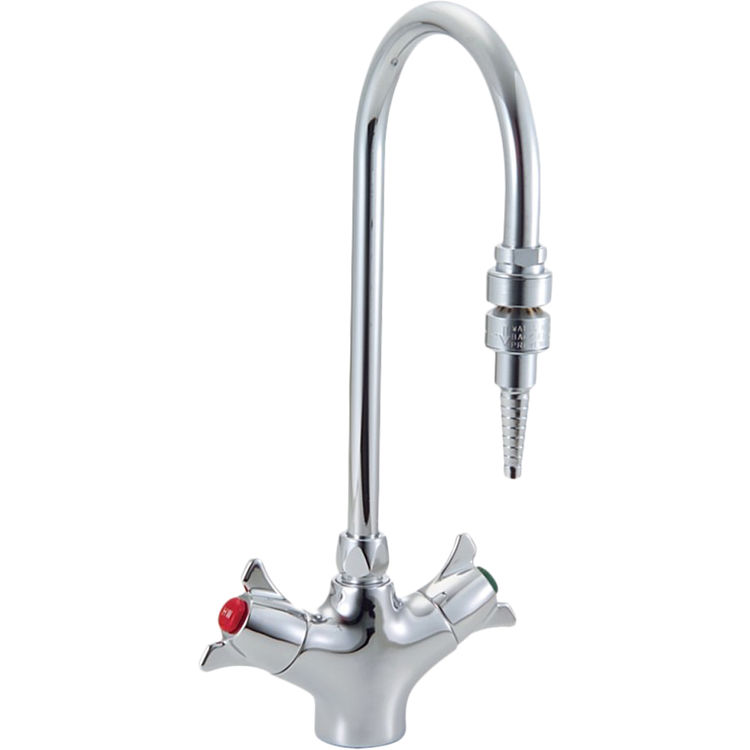 Delta W6760-9-R7 Teck Deckmount 2-Arm Lab Handles Single Shank Mixing Faucet w/ 9" Gooseneck, In-Line Dual Check, Chrome