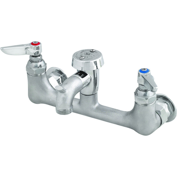 T&S Brass B-0674-RGH Service Sink Faucet, Wall Mount, 8" Centers, Vac. Breaker, Garden Hose Outlet, Rough