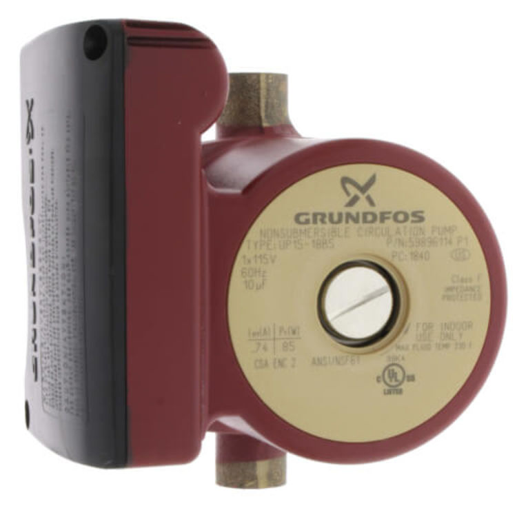 Grundfos UP 15-18 B5 1-Speed Circulator Pump, 1/25 HP, 14.5 GPM, 115V, Bronze, 1/2" Sweat - 59896114