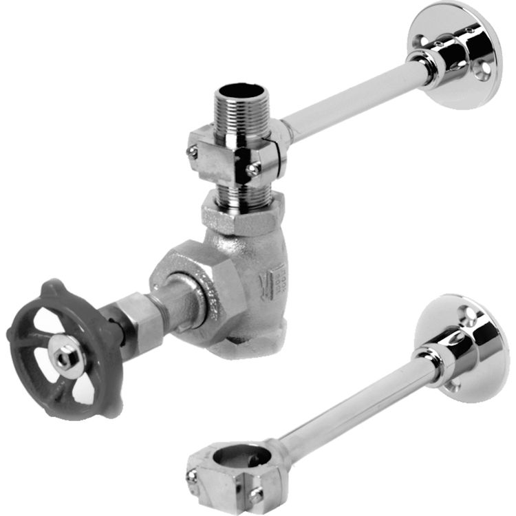 T&S Brass MV-1907-12C 3/4" Chrome Plate Globe Valve, Nipple, & (2) Brackets