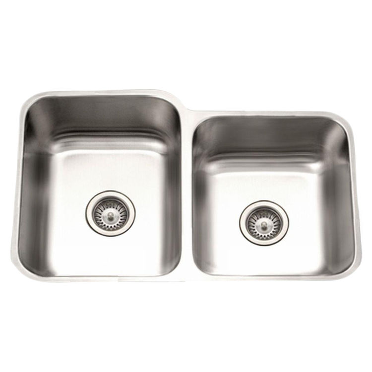 Houzer STE-2300SR-1 - Houzer STE-2300SR-1 Eston Series Undermount Stainless Steel 60/40 double-bowl Kitchen Sink, Small Bowl Right, 18 Gauge