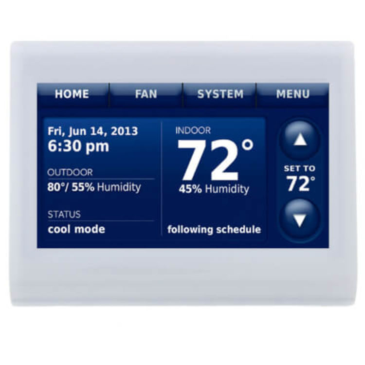 Honeywell 2-Wire IAQ, High Definition Color, 0.86 Square Inch Touchscreen, White Front/White side Thermostat With RedLINK Technology - THX9421R5021WW 