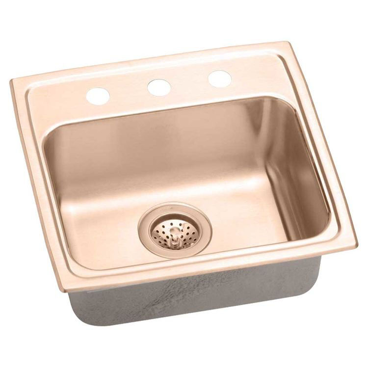 Elkay LRAD1918553-CU CuVerro 19" x 18" x 5-1/2" Single Bowl Drop-in ADA Sink, 3 Holes, Antimicrobial Copper