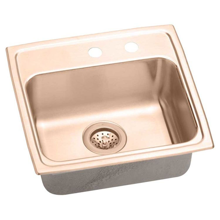 Elkay LRAD191865MR2-CU CuVerro 19" x 18" x 6-1/2" Single Bowl Drop-in ADA Sink, 2 Offset Holes, Antimicrobial Copper