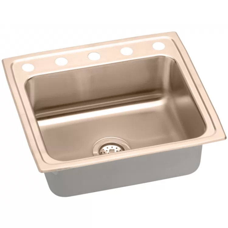 Elkay LRAD2219555-CU CuVerro 22" x 19-1/2" x 5-1/2" Single Bowl Drop-in ADA Sink, 5 Holes, Antimicrobial Copper