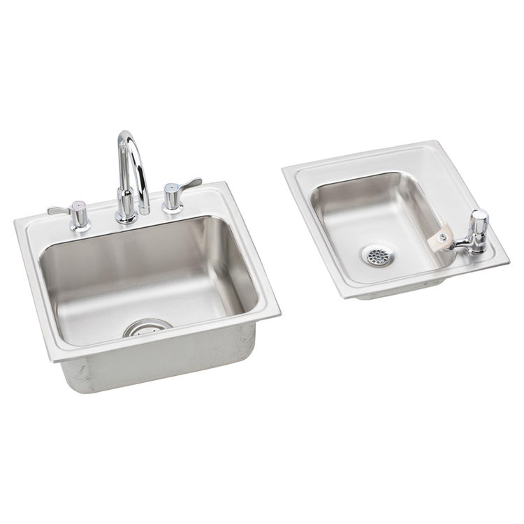 ELKAY DRKR23417RC 18 GAUGE STAINLESS STEEL 34" X 17" DOUBLE BOWL TOP MOUNT SINK PACKAGE