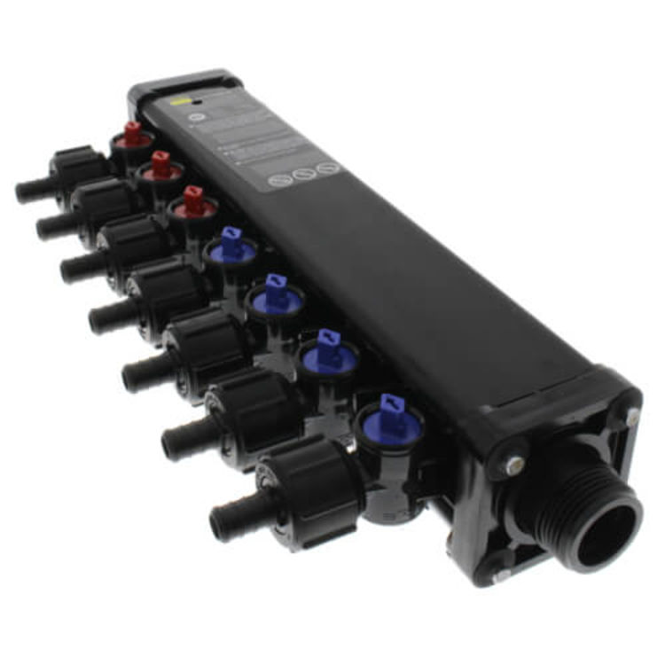 Viega 51073 MiniBloc 7-Port 1/2" PEX Crimp PolyAlloy Dual Manifold, (3) Hot & (4) Cold