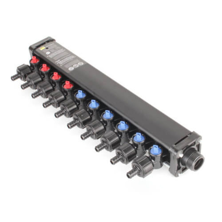 Viega 51003 MiniBloc 10-Port 1/2" PEX Crimp PolyAlloy Dual Manifold, (4) Hot & (6) Cold
