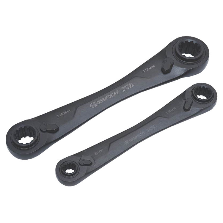 Crescent CX6DBM2 4-in-1 Double Box Ratcheting Wrench Set, 13.39" Overall Length, 12 Point, Black