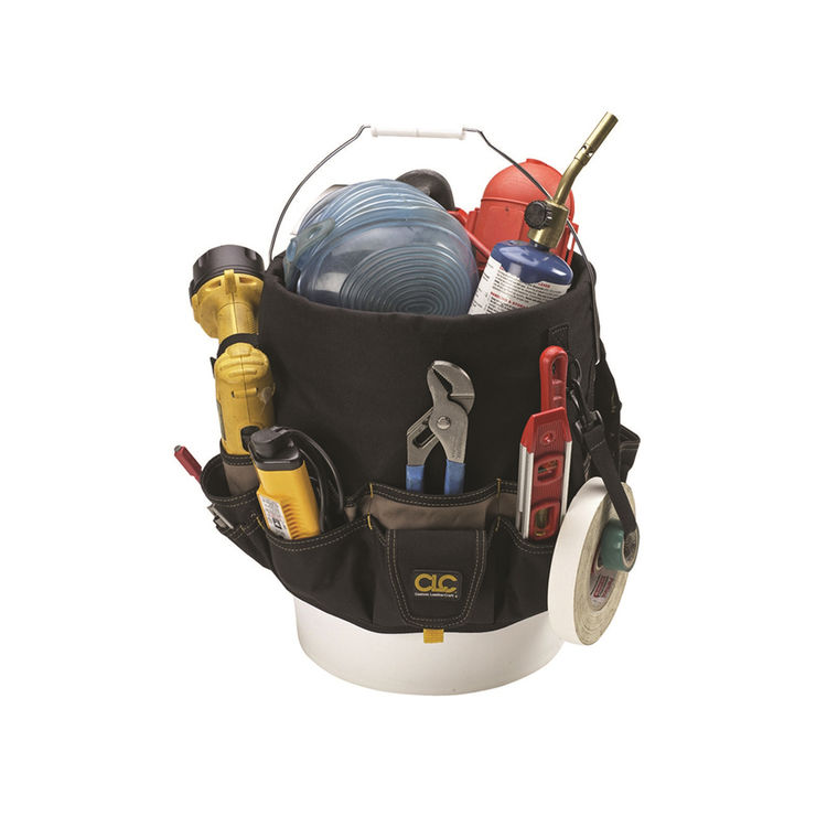 CLC 1119 Bucket Tool Organizer, 11-1/2" x  12" H, Polyester Fabric, Black/Khaki