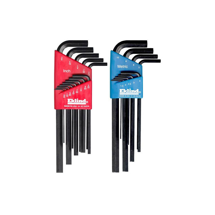 Eklind 10222 Combo Long Hex-L Key Set, 22 Pieces, 2.8 - 6.8" L Arm, L-Shape Handle