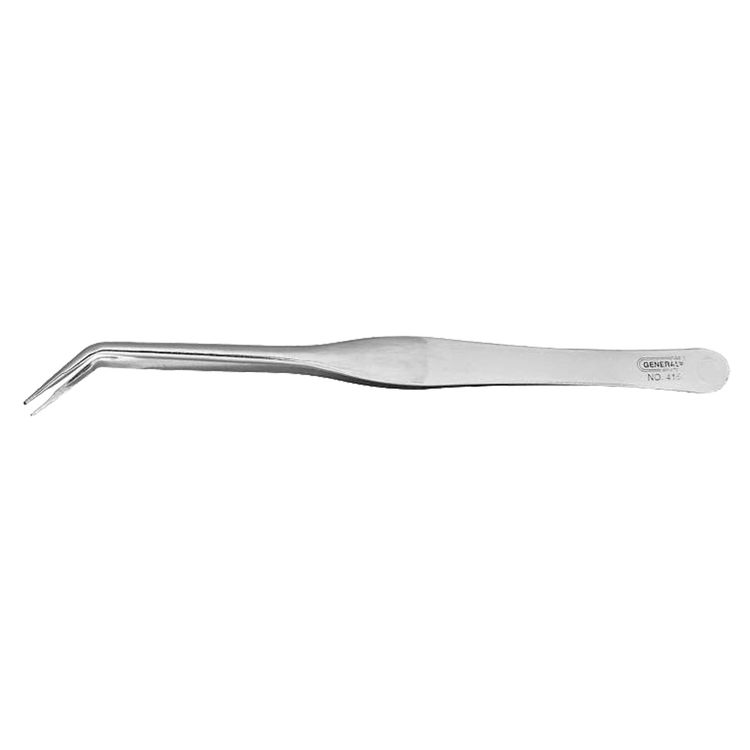General Tools 415 Utility Tweezer, 6-1/2" L Smooth/Doll/Curved, Stainless Steel, Nickel Plated