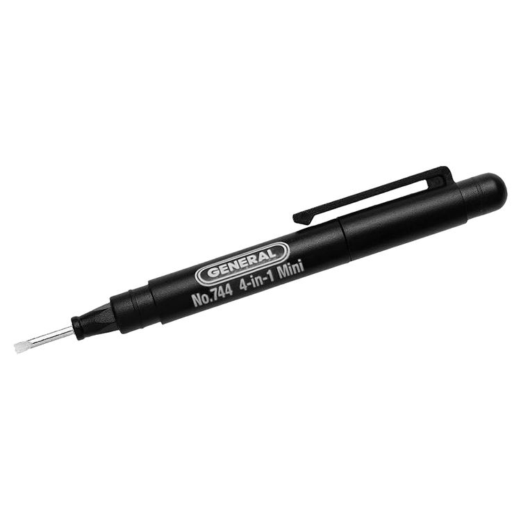 General Tools 744 4-in-1 Mini ScreWoodriver, 1/16, 1/8" Slotted, NO 1, NO 00 Cross, Slotted, Cross, 5-1/8" Overall Length