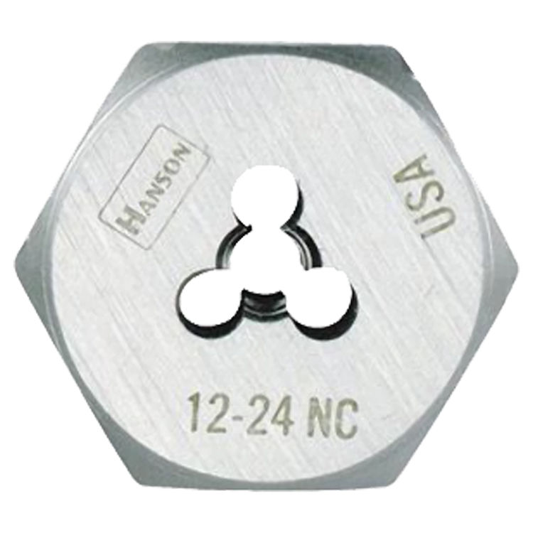 Hanson 9332ZR Machine Screw Hexagonal Die, 12-24 NC, 1" Width Across Flat, High Carbon Steel