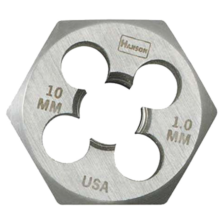 Hanson M10 x 1 Metric Hexagonal Die, 1" Width Across Flat, High Carbon Steel - (9738)