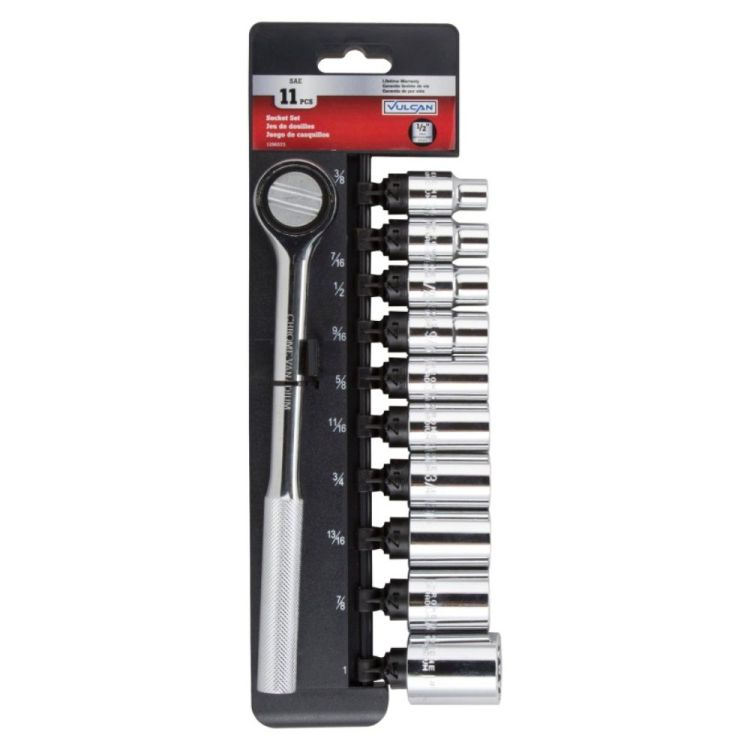 Vulcan 11-Piece Socket Set, 1/2" Drive, Chrome Vanadium Steel, Chrome - 11PC-4S 