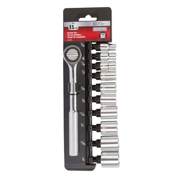 Vulcan 11-Piece Socket Set, 3/8" Drive, Chrome Vanadium Steel, Chrome - 11PC-3S