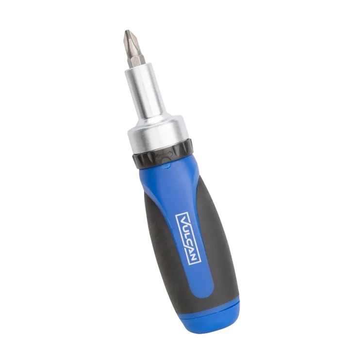 Vulcan Screwdriver Ratchet, 3/16" and 1/4" Drive, Philips and Slotted Drive, 4-1/2" OAL, Plastic Handle - 900063