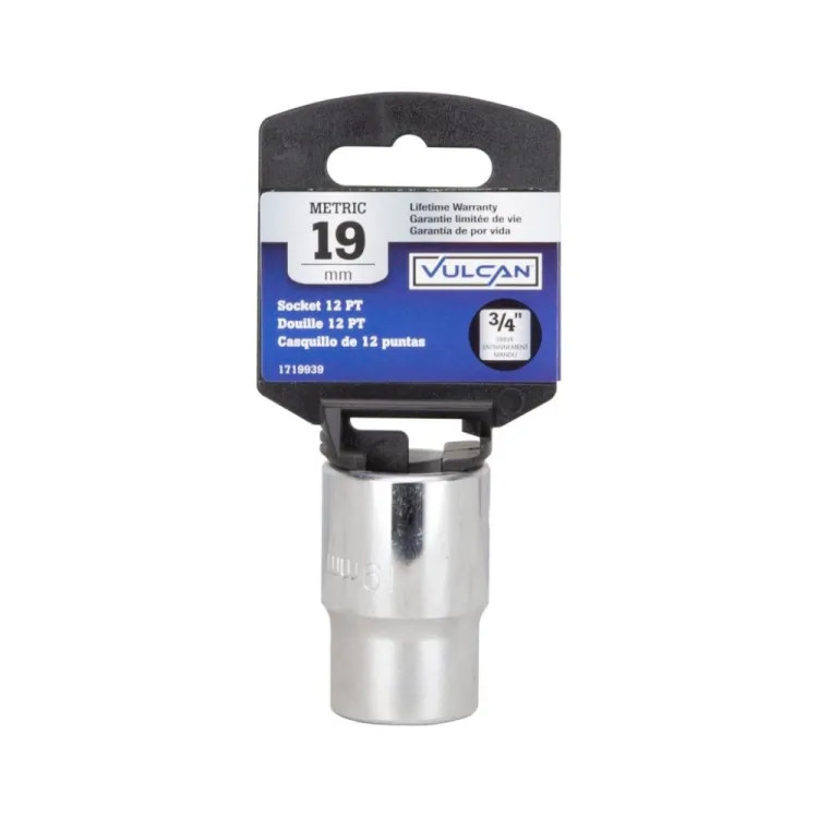 Vulcan 19mm 12-Point Standard Drive Socket with 3/4" Drive Size, Chrome Vanadium Steel - MT-SM6019
