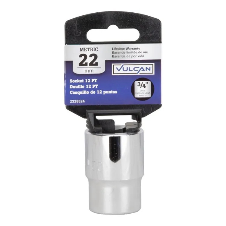 Vulcan 22mm 12-Point Socket with 3/4" Drive Size, Chrome Vanadium Steel - MT-SM6022