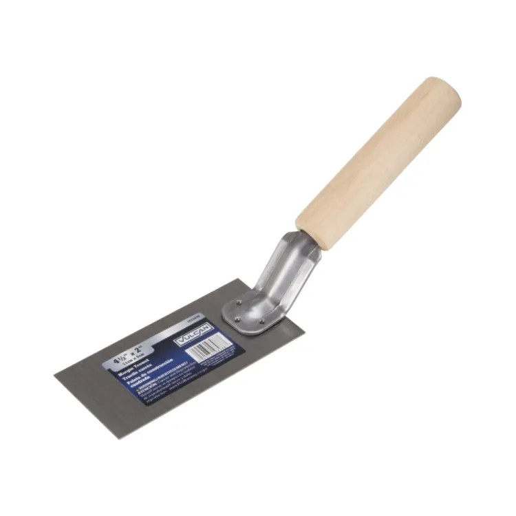 Vulcan 4-1/2" x 2" Margin Trowels with Carbon Steel Blade and Ergonomic  Hardwood Handle - PT-120233L