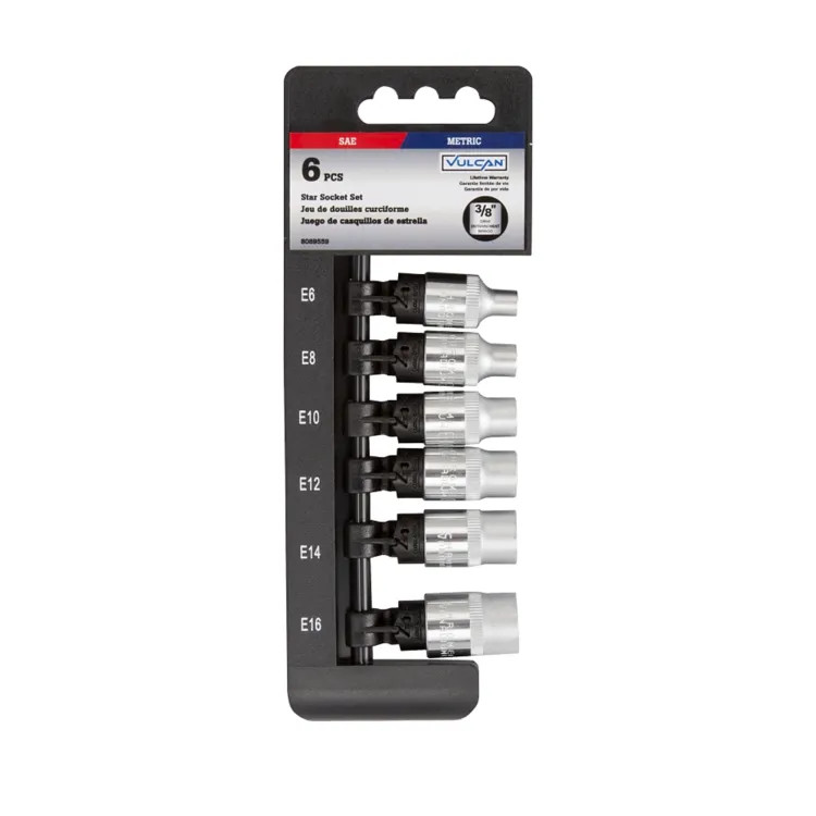 Vulcan 6-Piece Star Socket Set with 3/8" Drive, Chrome Vanadium Steel - TS1006-P