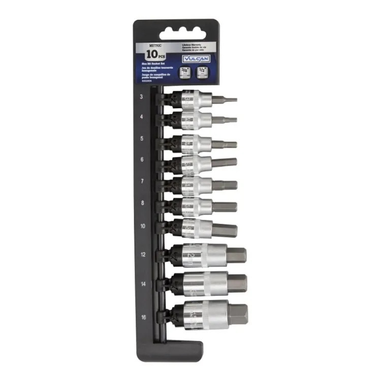 Vulcan 10- Piece Socket Set with 3/8" and 1/2" Drive Size, Metric, Chrome Vanadium Steel - TS1010M