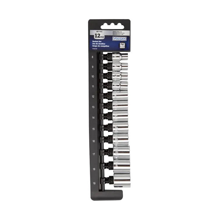 Vulcan 12-Piece Metric Socket Set with 3/8" Drive, 8mm to 19mm, Chrome Vanadium Steel - TS1012M-P 