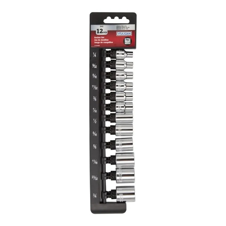 Vulcan 19-Piece Socket Set with 1/2" Drive Size, Metric, Chrome Vanadium Steel - TS1019-M