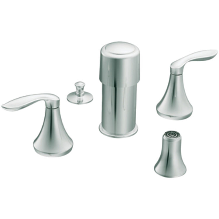 Moen Eva Two-Handle Bidet Faucet with Diverter and Metal Pop-Up, Lever Handles, 4-Hole, Chrome - T5220 