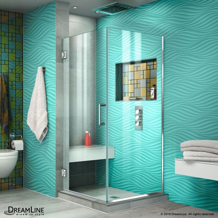DreamLine Unidoor Plus 30 3/8" W x 30" D x 72" H Frameless Hinged Shower Enclosure in Chrome - SHEN-24300300F-04