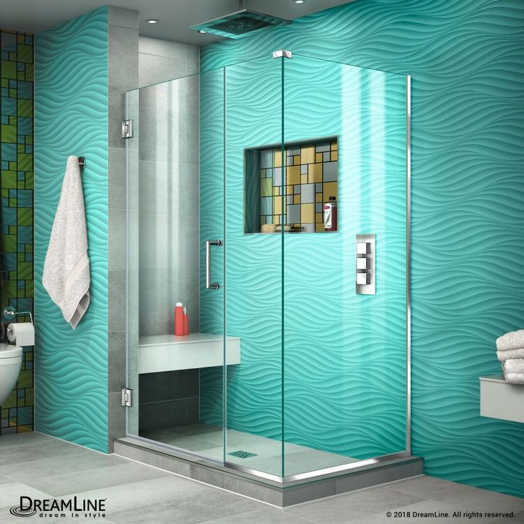 DreamLine Unidoor Plus 37" W x 34 3/8" D x 72" H Frameless Hinged Shower Enclosure in Chrome - SHEN-24370340-04