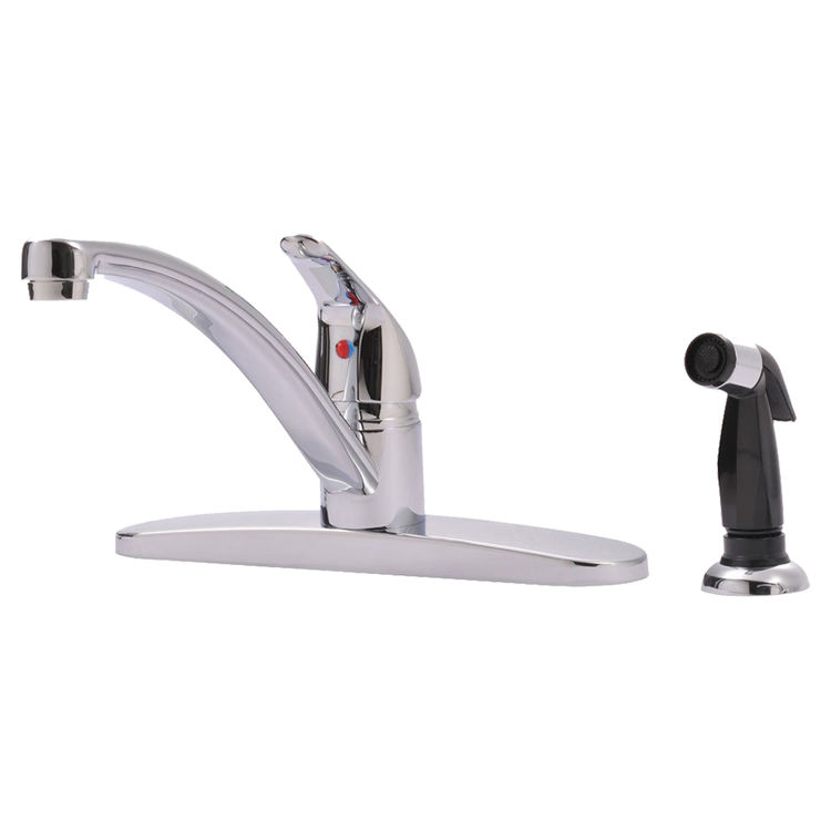 Ultra Faucets Classic Single Handle Kitchen Faucet w/ Black Side Spray, Chrome - UF10250