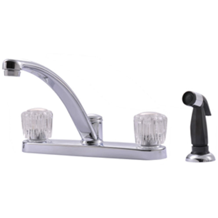 Ultra Faucets Classic Two Handle Kitchen Faucet w/ Side Spray, Clear Knobs, Chrome - UF20350